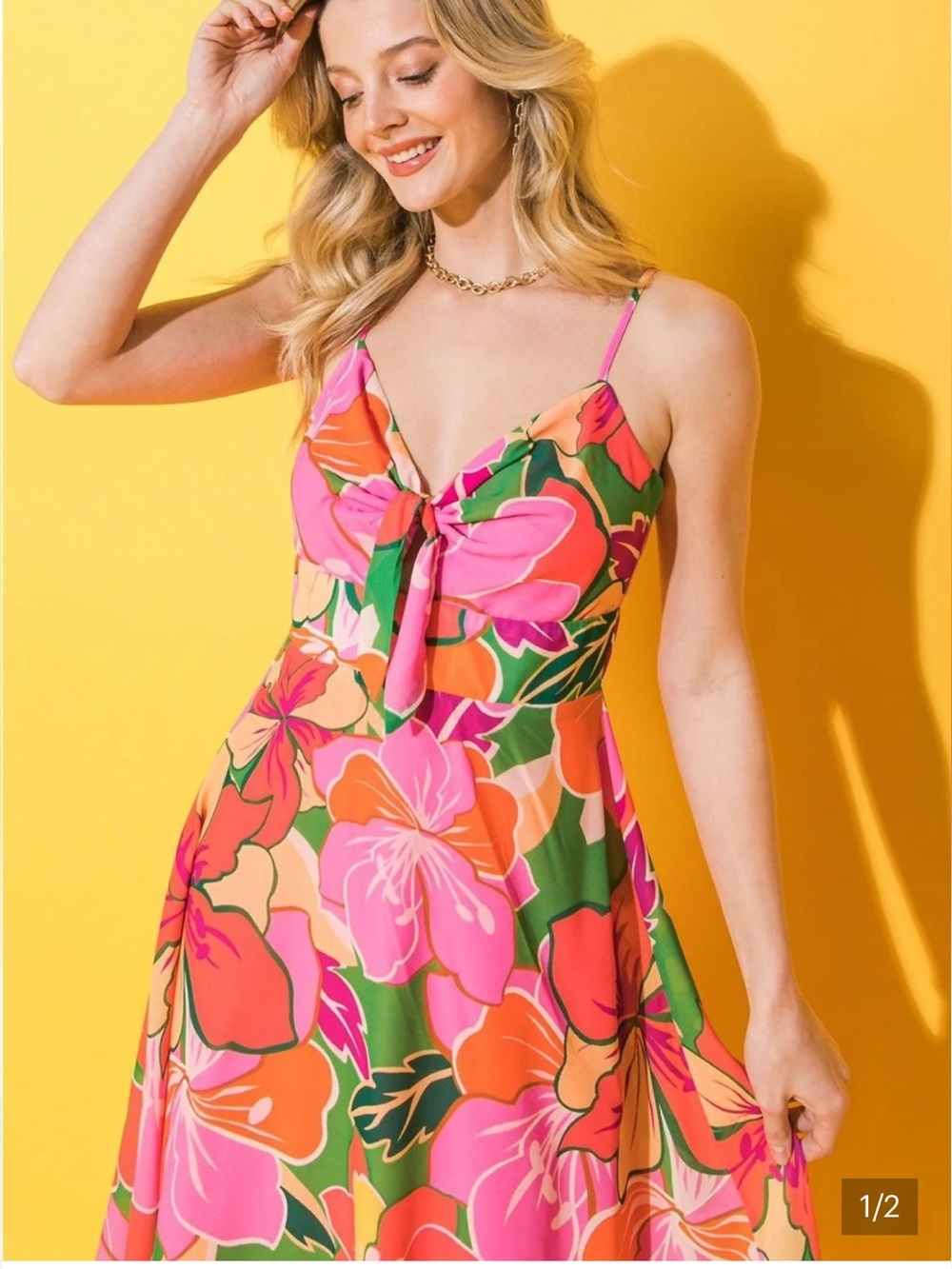 Flying Tomato Pink, Green & Orange Floral Sundress - Picture 3 of 3